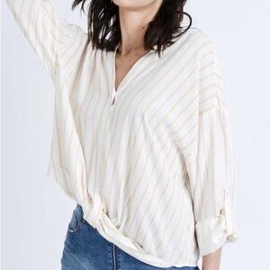Love Tree Cream Cuffed Sleeve Blouse with Tie Front